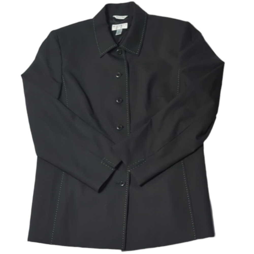 Talbots Collection Womens Blazer Black Made in Italy Topstitching Wool Career 12